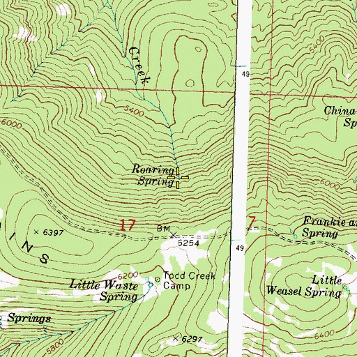 Topographic Map of Roaring Spring, OR