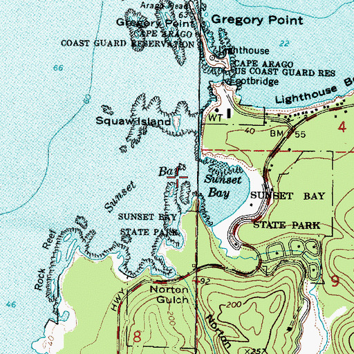 Topographic Map of Sunset Bay, OR