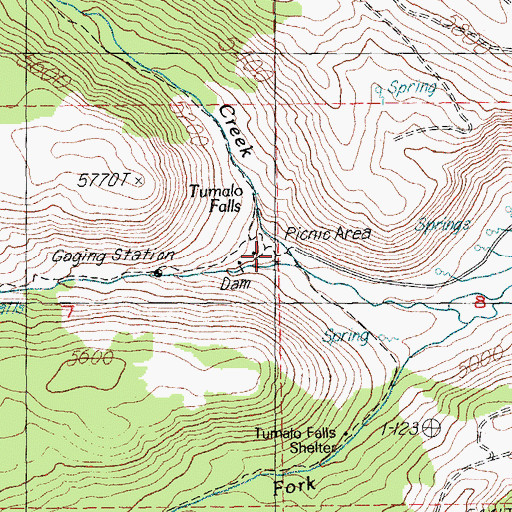 Topographic Map of Tumalo Falls Recreation Site, OR