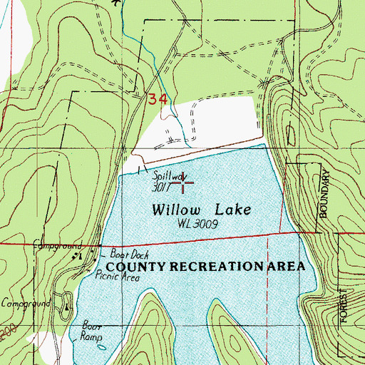 Topographic Map of Willow Creek Dam, OR