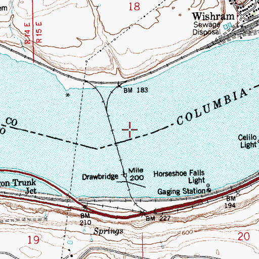 Topographic Map of Celilo Falls (historical), OR