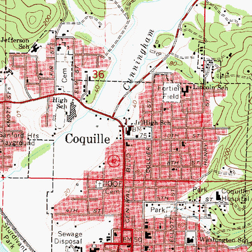 Topographic Map of Coquille Valley Intermediate School, OR