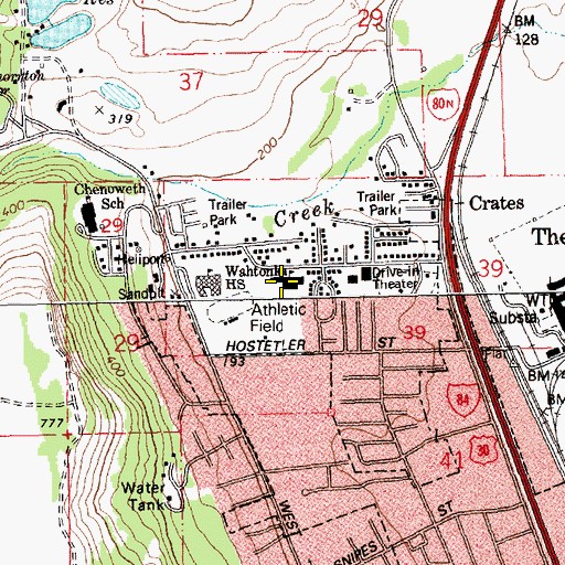 Topographic Map of Chenowith Elementary School, OR