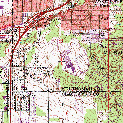 Topographic Map of Portland Community College Sylvania Campus, OR