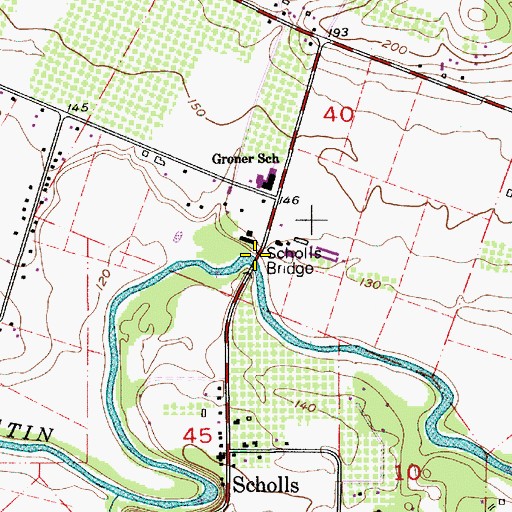 Topographic Map of Scholls Bridge, OR