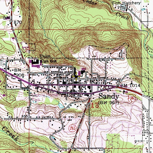 Topographic Map of Sandy Grade School, OR