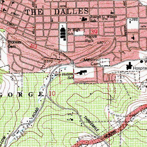 Topographic Map of Dry Hollow Elementary School, OR