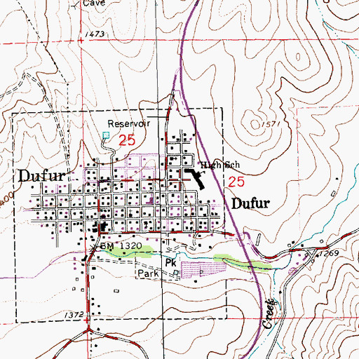 Topographic Map of Dufur School, OR