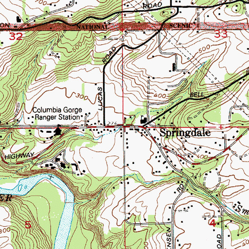 Topographic Map of Springdale School (historical), OR
