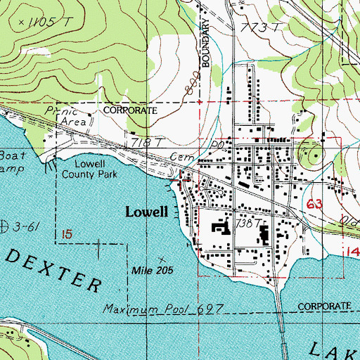 Topographic Map of Lowell Cemetery, OR