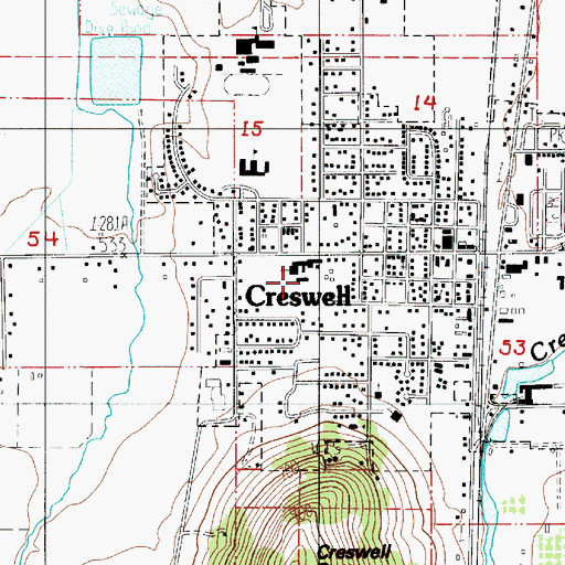 Topographic Map of Creswell Middle School, OR