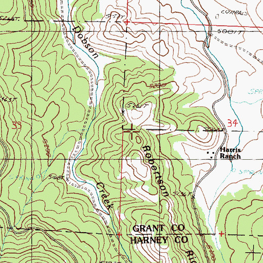 Topographic Map of Robertson Ridge, OR