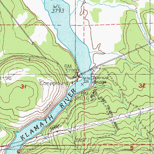Topographic Map of Spencer Bridge, OR