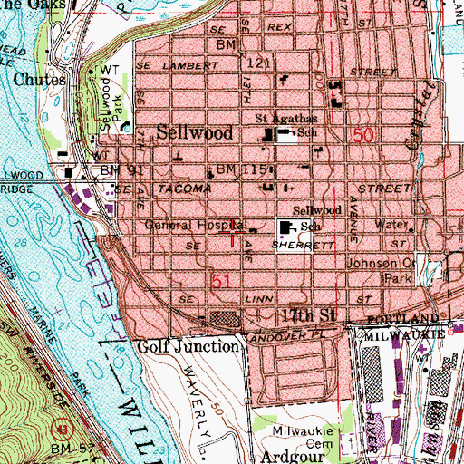 Topographic Map of Riverside Psychiatric Hospital, OR