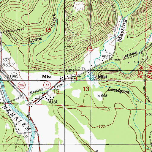 Topographic Map of Mist Cemetery, OR