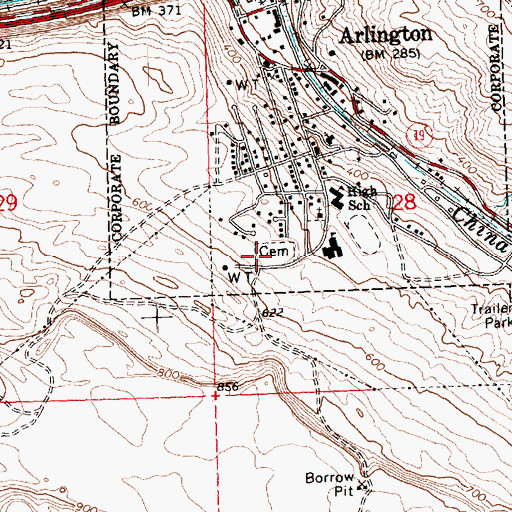 Topographic Map of Arlington Masonic Cemetery, OR