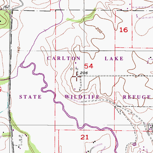 Topographic Map of Carlton Lake Wildlife Refuge, OR