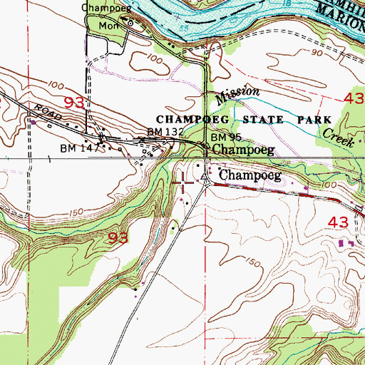 Topographic Map of Champoeg, OR