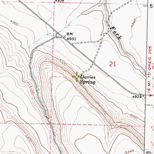 Topographic Map of Davies Spring, OR