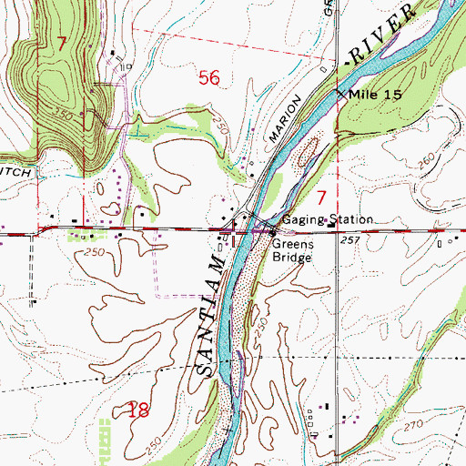 Topographic Map of Greens Bridge, OR