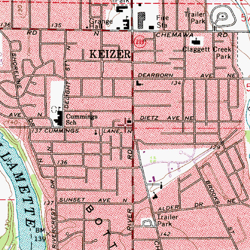 Topographic Map of Keizer, OR