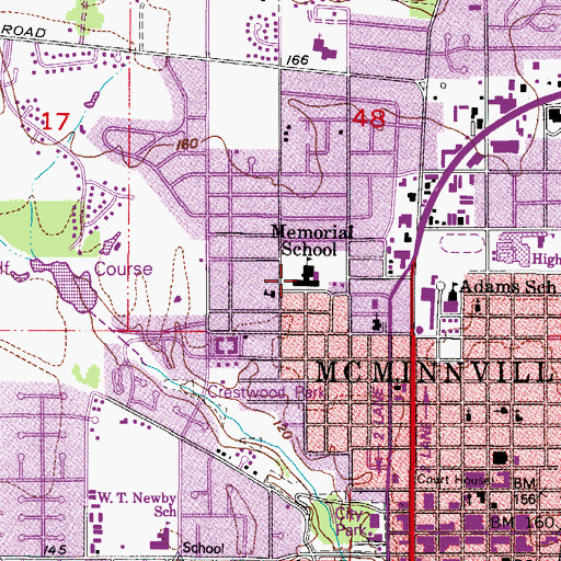 Topographic Map of Memorial Elementary School, OR