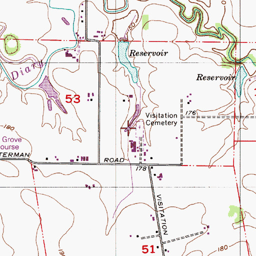 Topographic Map of Visitation Cemetery, OR