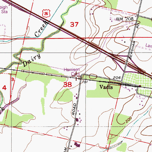 Topographic Map of Harrison Cemetery, OR