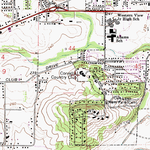 Topographic Map of Corvallis Country Club, OR