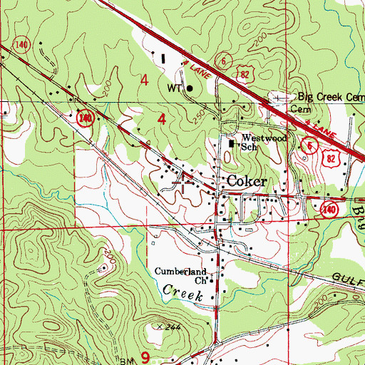 Topographic Map of Coker, AL