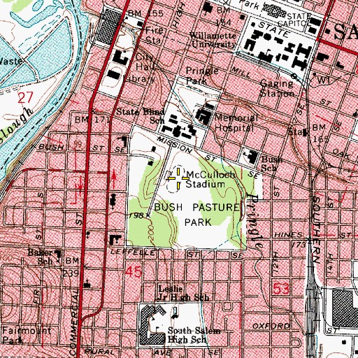 Topographic Map of McCullock Stadium, OR