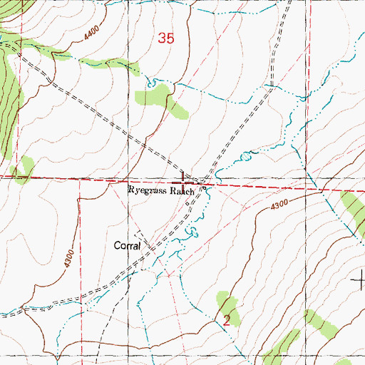 Topographic Map of Ryegrass Ranch, OR