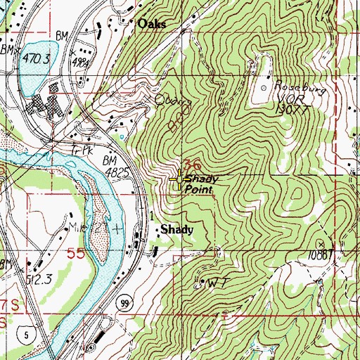 Topographic Map of Shady Point, OR