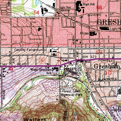Topographic Map of Gresham Post Office, OR