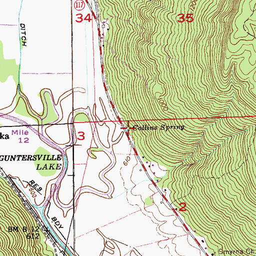 Topographic Map of Collins Spring, AL