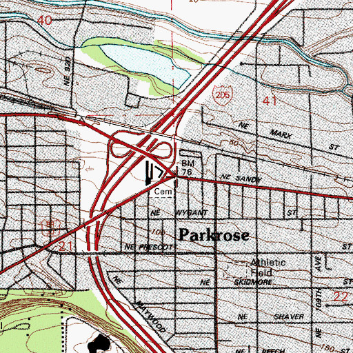 Topographic Map of Maywood Park Post Office (historical), OR