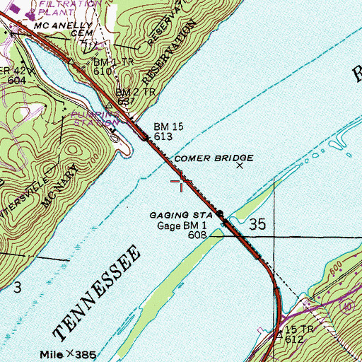 Topographic Map of Comer Bridge, AL