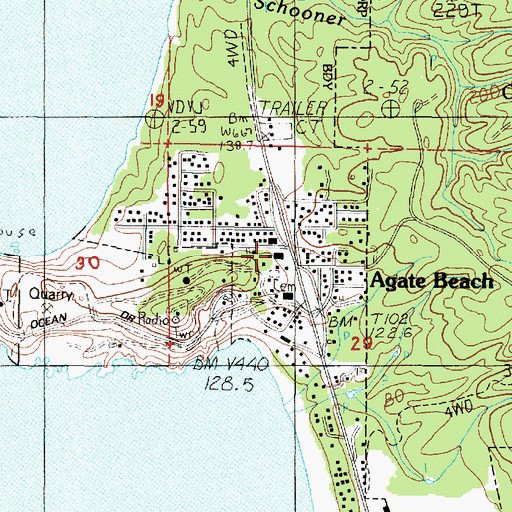 Topographic Map of Agate Beach Post Office (historical), OR