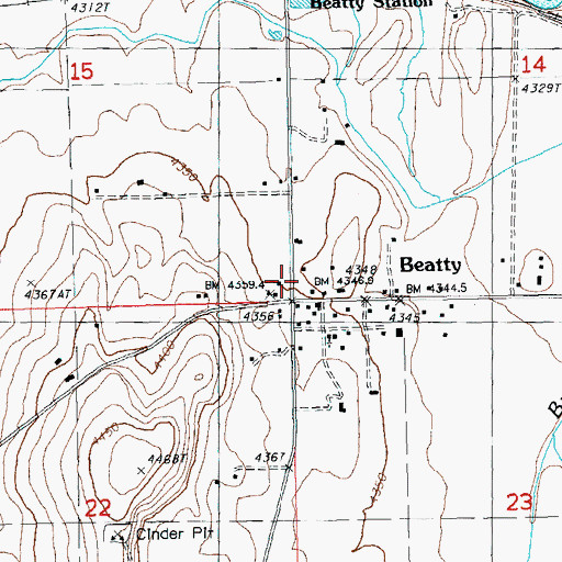 Topographic Map of Beatty Post Office, OR