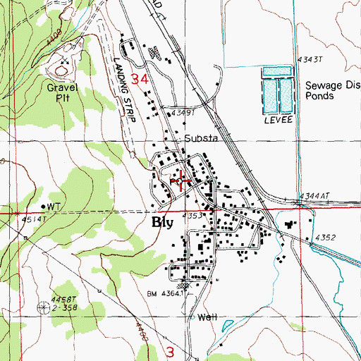 Topographic Map of Bly Post Office, OR