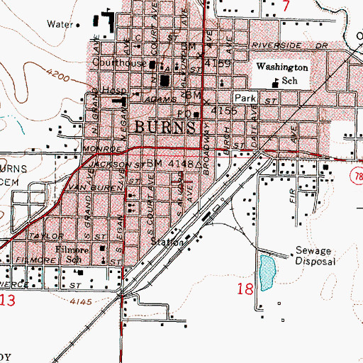 Topographic Map of Burns Post Office, OR