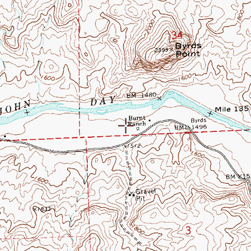 Topographic Map of Burnt Ranch Post Office (historical), OR