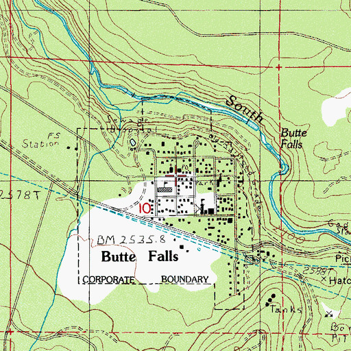 Topographic Map of Butte Falls Post Office, OR