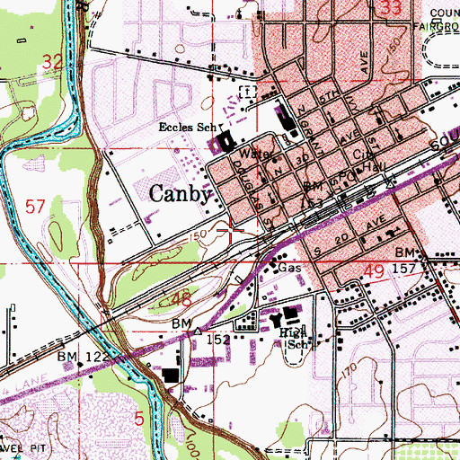 Topographic Map of Canby Post Office, OR