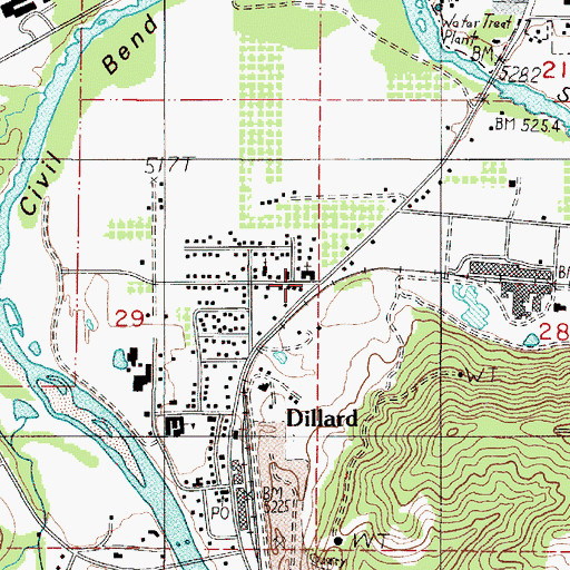 Topographic Map of Civil Bend Post Office (historical), OR