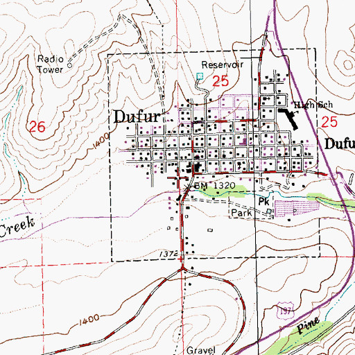 Topographic Map of Dufur Post Office, OR