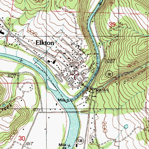 Topographic Map of Elkton Post Office, OR