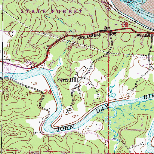 Topographic Map of Fern Hill Post Office (historical), OR