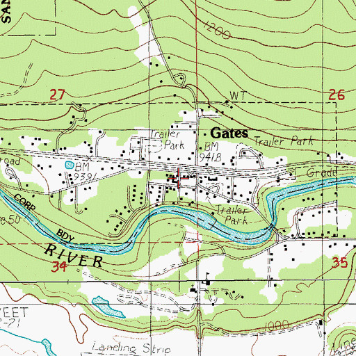 Topographic Map of Gates Post Office, OR