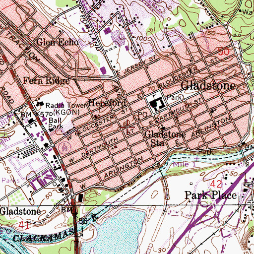 Topographic Map of Gladstone Post Office, OR